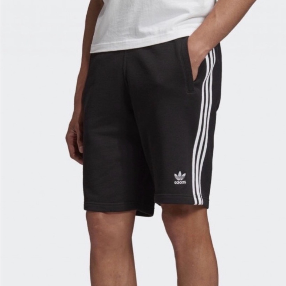 Adidas Men's Black Athletic Shorts with White Stripes